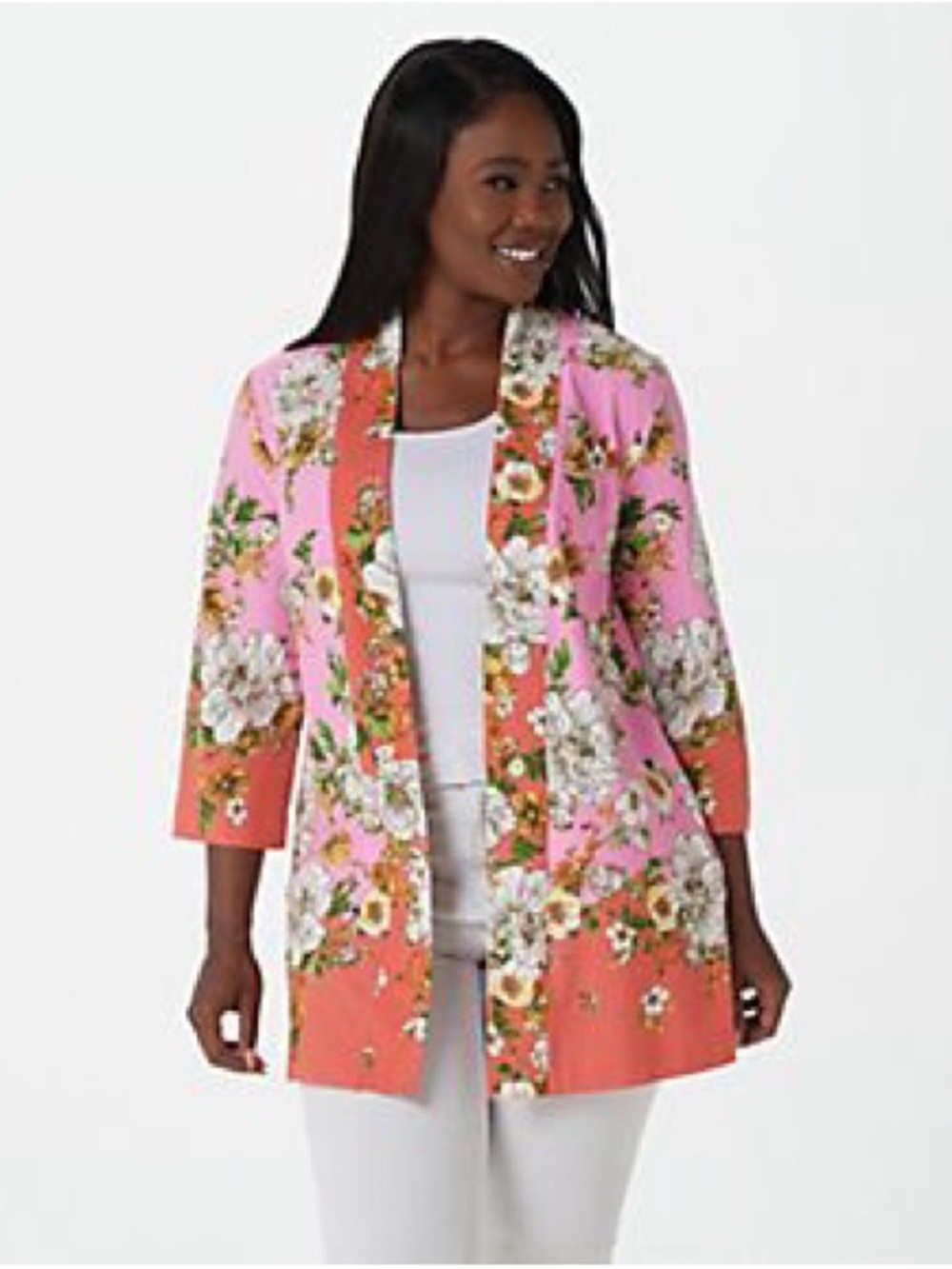 Isaac Mizrahi Live! Printed Knit Cardigan A395843 Outline Floral NWT XL